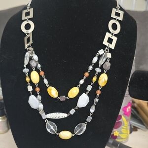 Lia Sophia Multistrand Yellow and Silver Bead Necklace